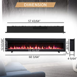 Efiretric® Arthur 60" W 3 in 1 Electric Fireplace (EF459), Freestanding, Wall Mounted, Recessed, 9 Colors Flame Effect, TV Media Wall, Heater 750W/1500W, Remote Control EFIRETRIC