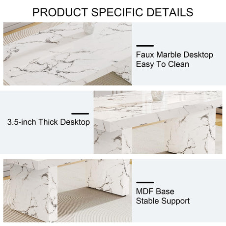 11 Piece Dining Table Set, 79" Marble Dining Table Set for 10, Marble Pattern MDF Dining Table Top and Base, 10 PU Leather Dining Chairs with Chrome Plated Metal Legs for Kitchen Dining Room. gopop