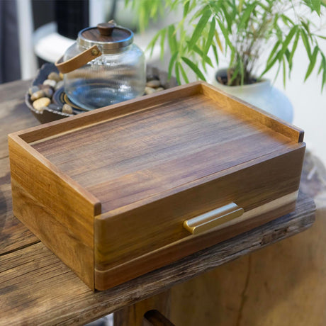 Acacia Wood Tea Bag Organizer, Tea Organizers and Storage Box, Tea Caddy for Tea Bags Storage Drawer, Teabag Holder Container Boxes for Countertop, Tea Station Chest Display Wooden, Organizador De Te FLYIEE