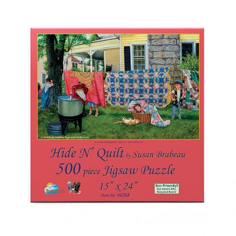 SUNSOUT INC - Hide N Quilt - 550 pc Jigsaw Puzzle by Artist: Susan Brabeau - Finished Size 15" x 24" - MPN# 44268 SunsOut