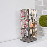Ikee Design Wood Rotating Jewelry Display Stand Tower,Spinning Keychain Display Stand,36 Hooks Spinning Necklace, Bracelet, Earring Rack for Vendor, Coffee Color Ikee Design