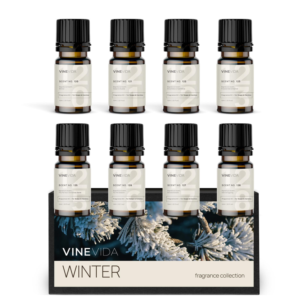 VINEVIDA [Set of 8] Winter Scents for Candle Making, Made in USA Candle Fragrance Oil, Soap Making Essential Oils, Diffuser Oil Scents VINEVIDA