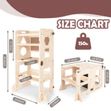 4-in-1 Toddler Kitchen Step Stool, Foldable Learning Standing Tower with Blackboard, Wooden Kitchen Stool Helper for Kids, 1-3 Year Old Boy Girl Gifts TINTECUSA