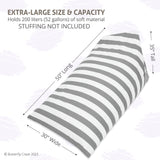 Butterfly Craze Bean Bag Chair Cover, Functional Toddler Toy Organizer, Fill with Stuffed Animals to Create a Jumbo, Comfy Floor Lounger for Boys or Girls, Stuffing Not Included, Grey Stripe Butterfly Craze