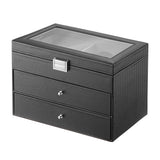 Oyydecor Sunglasses Organizer for Women Men, 3-layer 18 Slots Glasses Case Sunglass Eyeglasses Collector Eyewear Display Storage Box with Drawer Clear Glass Top, Carbon Fiber, Black Oyydecor