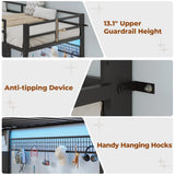 BTHFST Twin Loft Bed with Desk & 8 Storage Drawers Tall Dresser, Black Metal Loft Bed with LED Lights & Charging Station, 2-Tier Storage Shelves, Stable & Sturdy, Noise Free, Space Saving, Grey BTHFST