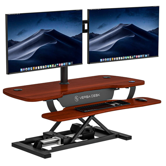 VERSADESK® PowerPro 40” x 24” Standing Desk Converter | 7.75” - 23.5” Electric Height Adjustable Sit to Stand Desk Riser w/Keyboard Tray & USB Hub - Ergonomic Workstation for Home & Office, Cherry