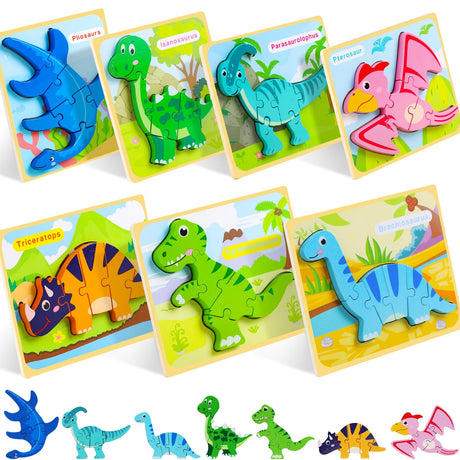 TOY Life Toddler Puzzles Ages 2-4, Wooden Puzzles for Toddlers 1-3, 7 Piece Dinosaur Puzzle 2 Year Old, Toddler Puzzles Ages 1-3, Toddler Boy Toys 2-3, Educational Toys for Toddlers 3-5 TOY Life