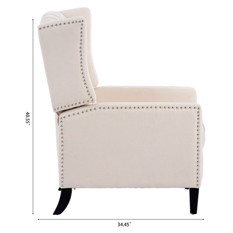 Push Back Recliner Chair,Easy Chairs for Small Spaces,Comfy Armchair,Reading Recliner Chairs for Adults,Living Room Accent Chair, Wingback and Rivets Design for Modern Recliner Chair(White) NITYASUNDARA