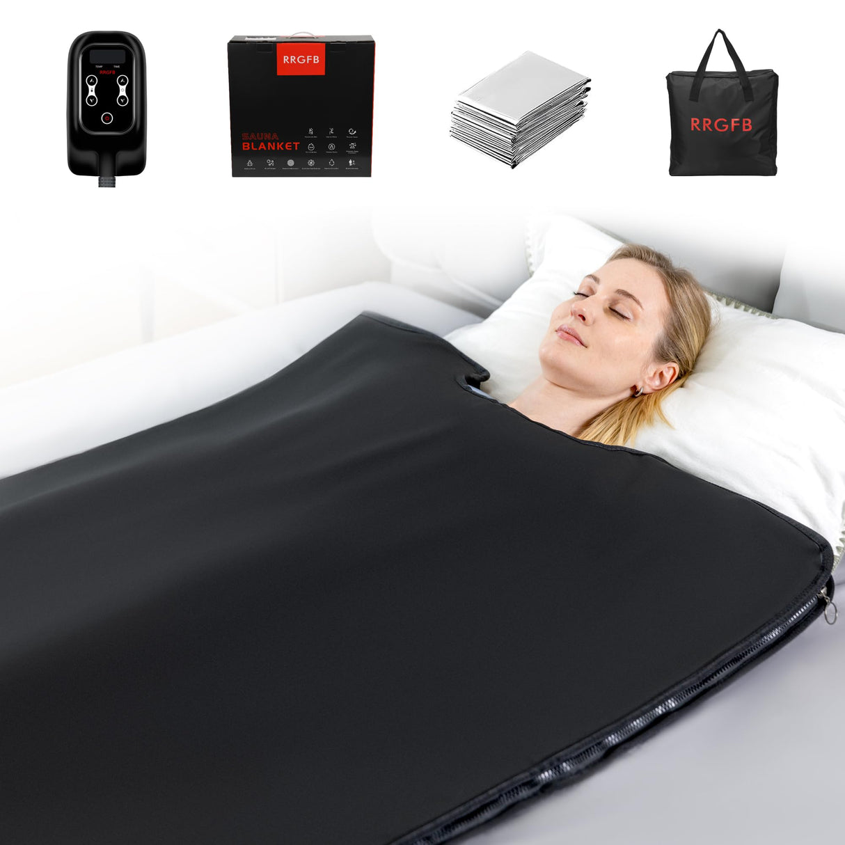 RRGFB Portable Infrared Sauna Blanket, Detox & Relaxation at Home, Adjustable Timer 1-60 Min, Temperature Range 95-167℉, 6 ft x 2.6 ft, Durable PU Leather Cover RRGFB