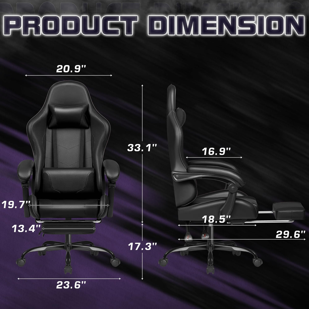 Homall Gaming Chair, Video Game Chair with Footrest and Massage Lumbar Support, Ergonomic Computer Chair Height Adjustable with Swivel Seat and Headrest (Dark Black) Homall
