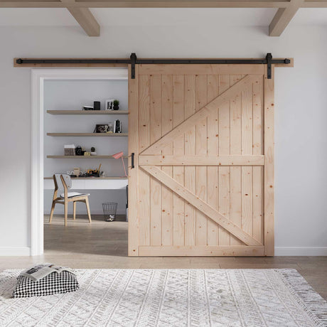FREDBECK 60in x 84in Wood Barn Door with 10FT Barn Door Hardware Kit Included K Shape Solid Spruce Wood Panel Need to Assembly FREDBECK