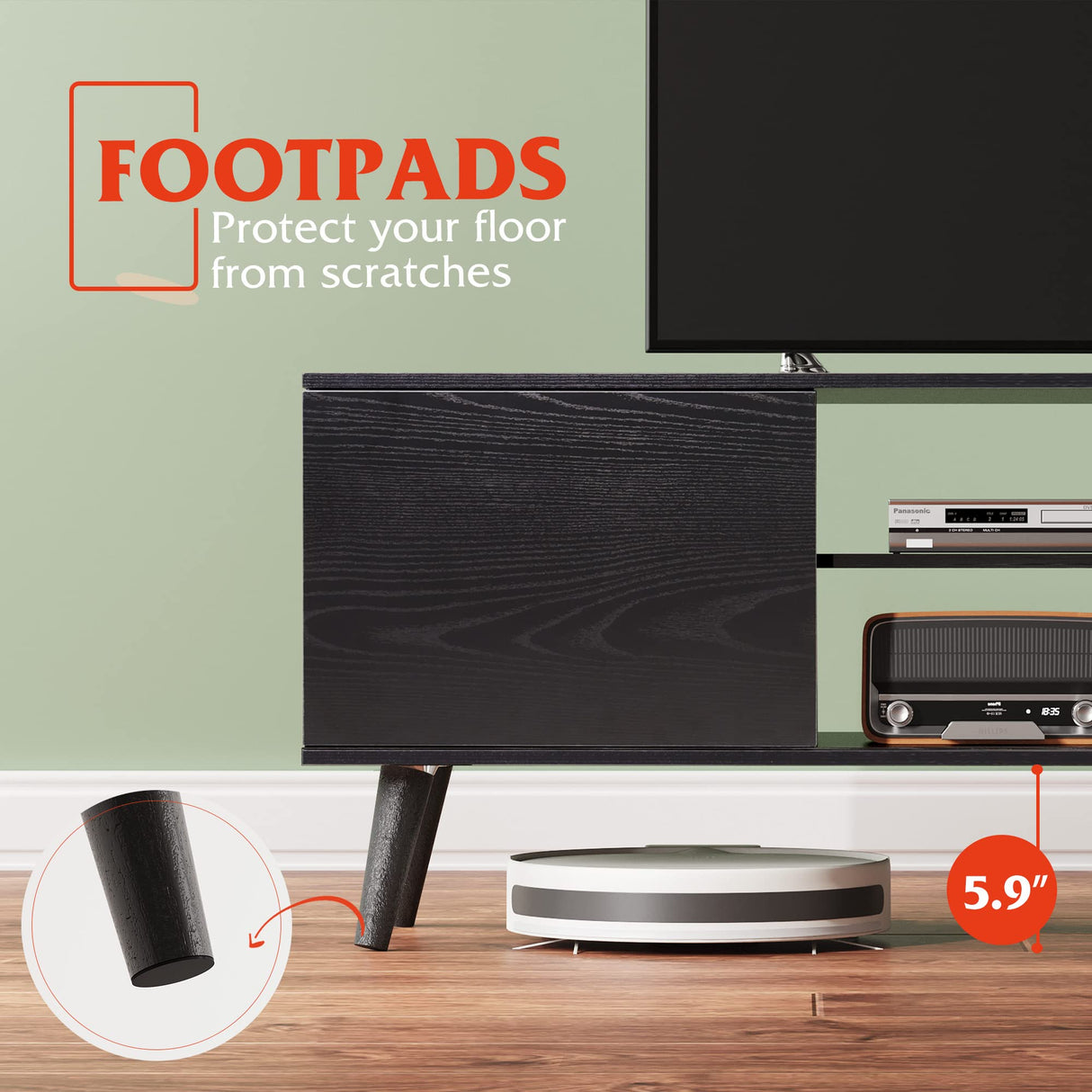 WLIVE TV Stand for 55 60 inch TV, Entertainment Center with Storage Cabinets, Rustic TV Console for Living Room Decor, Black WLIVE