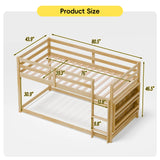 Xilingol Low Bunk Bed for Kids, Floor Bunk Bed Twin Over Twin with Bookshelves & Full Guardrails, Wooden Twin Bunk Bed Frame for Bedroom, Dorm, Boys, Girls, Children, Toddler (Natural) Xilingol