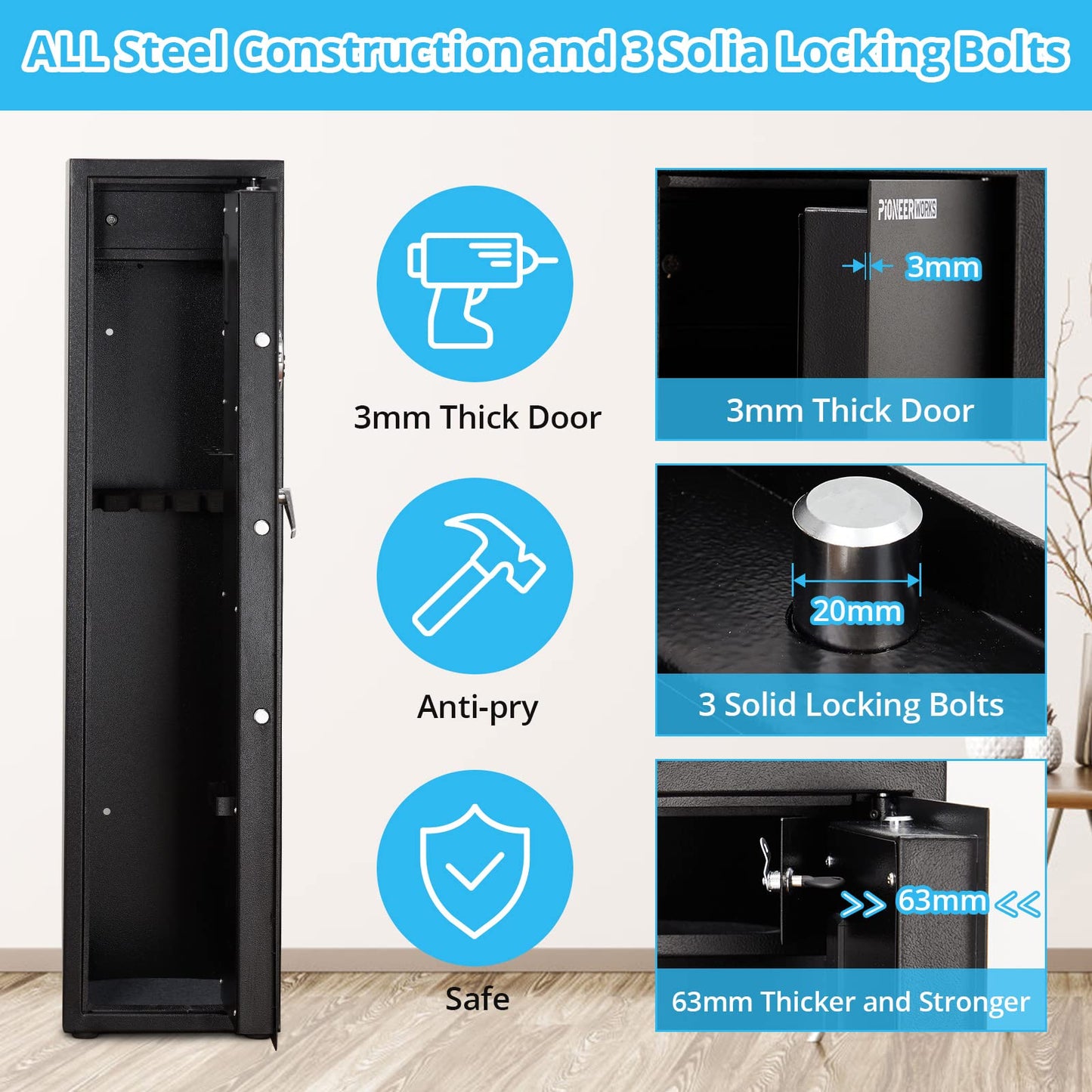 Gun Safes for Home Rifles and Pistols, Quick Access 5-6 Gun Large Rifle Gun Security Cabinet for Rifle Shotgun Firearms with/Without Optics with Pistol Lock Box, Removable Storage Shelf