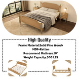 SOFTSEA Framhouse King Size Platform Bed with Rattan Headboard and Footboard, Traditional Bed Frame with Storage for Teens Adults, Antique Walnut SOFTSEA