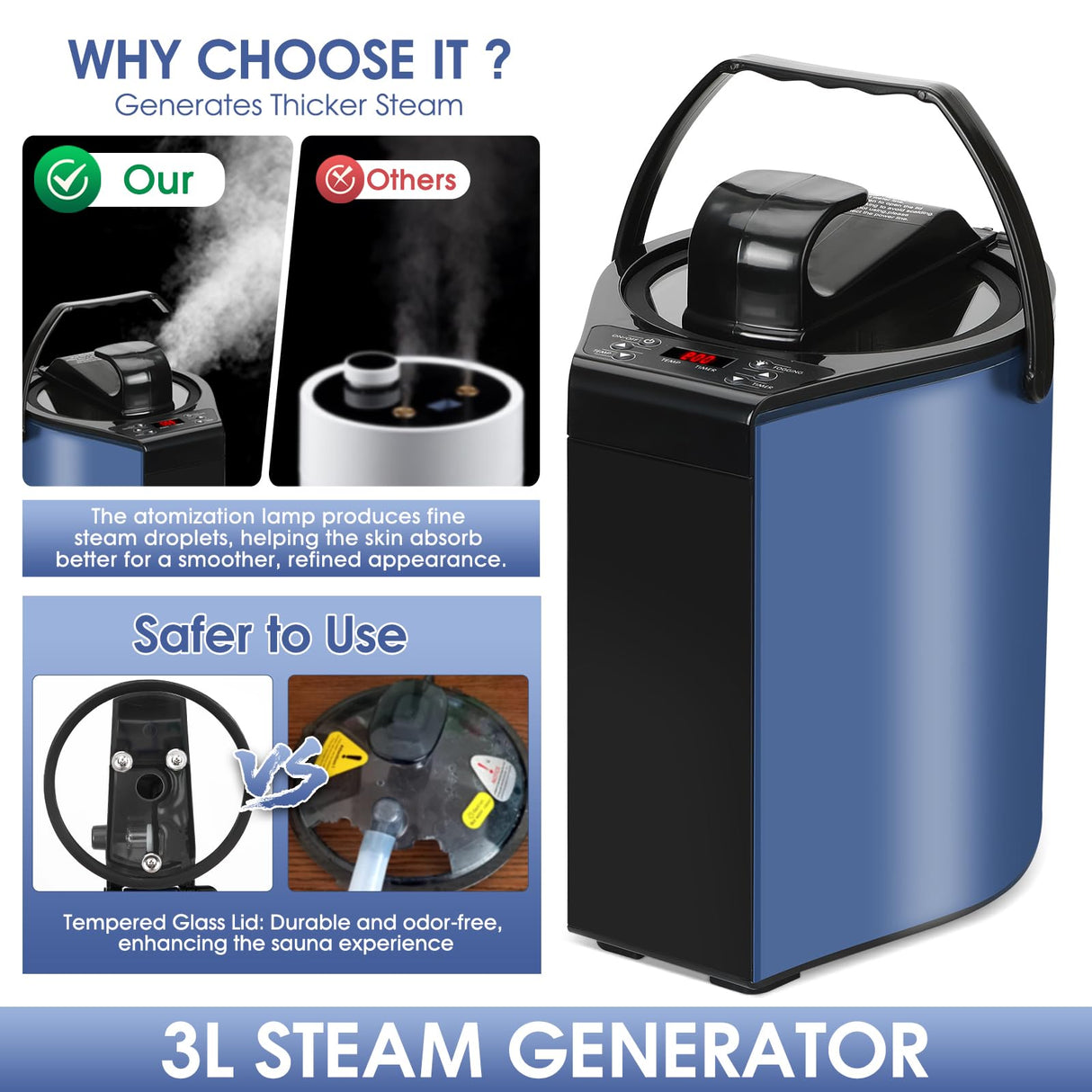 Portable Steam Sauna, Sauna Box for Home, Personal Sauna Tent with 3 L Steamer, 149°F, 9 Levels, Folding Chair, UV Atomization, Cycling Timer,72''X36''X36'' Sunakie