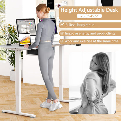 Giantex Electric Standing Desk, 55" x 28" Height Adjustable Desk with Memory Preset Controller, Storage Drawer, USB Charging Port, 2 Cable Holes, Stand Up Computer Desk for Home, Office, Gray - WoodArtSupply