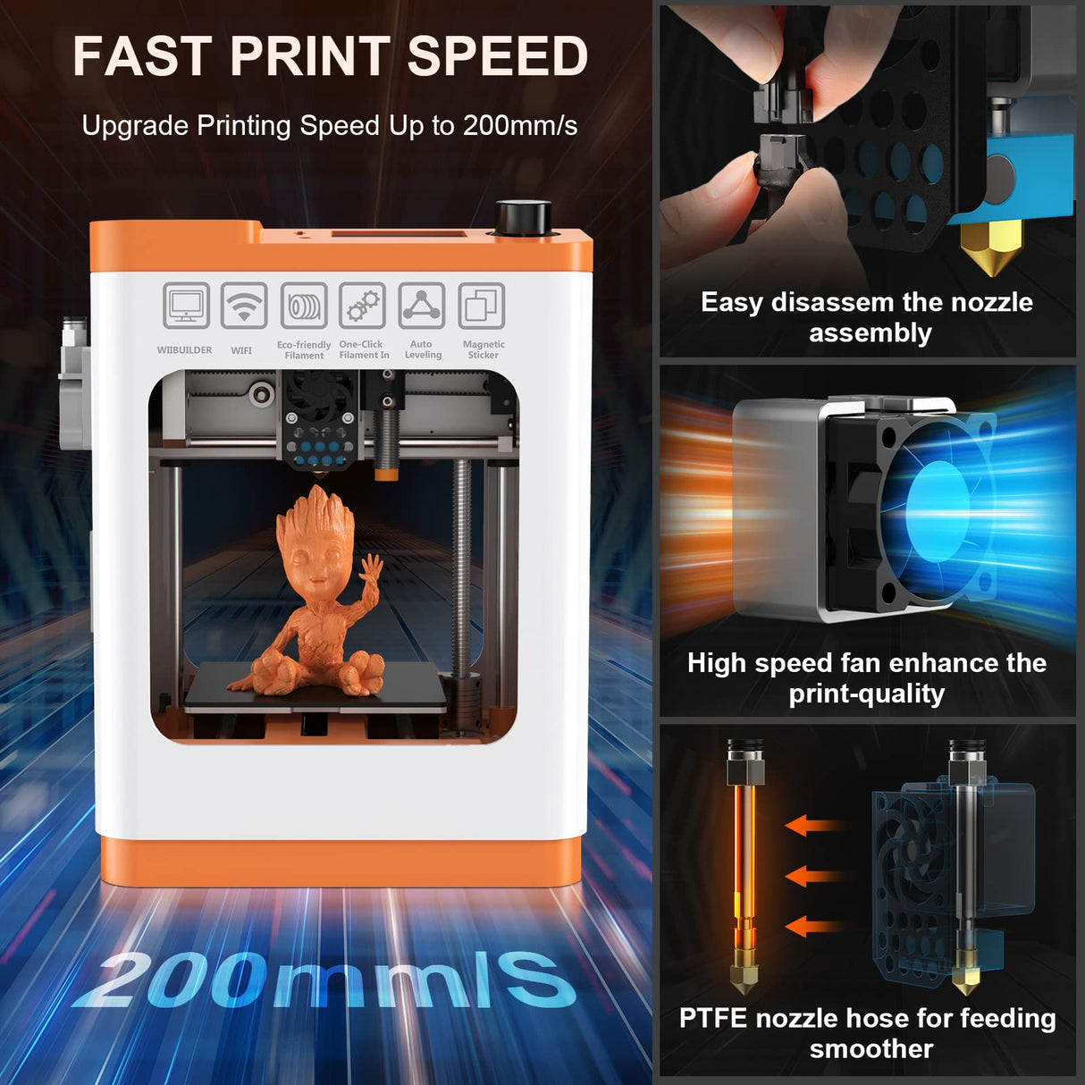 Newest Tina2S 3D Printer, HEPHI3D 3D Printers WiFi Cloud Printing Auto Bed Leveling, Fully Assembled Mini 3D Printers for Beginners, Silent Print, Fully Open Source DIY 3D Printers for Home, School HEPHI3D