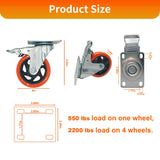 Htudcoue 8 Pcs 4 Inch Heavy Duty Casters,with Brake and Swivel Locking,4 casters Load Capacity 2200 lbs, for Furniture, Workbenches, Carts, Etc. Htudcoue