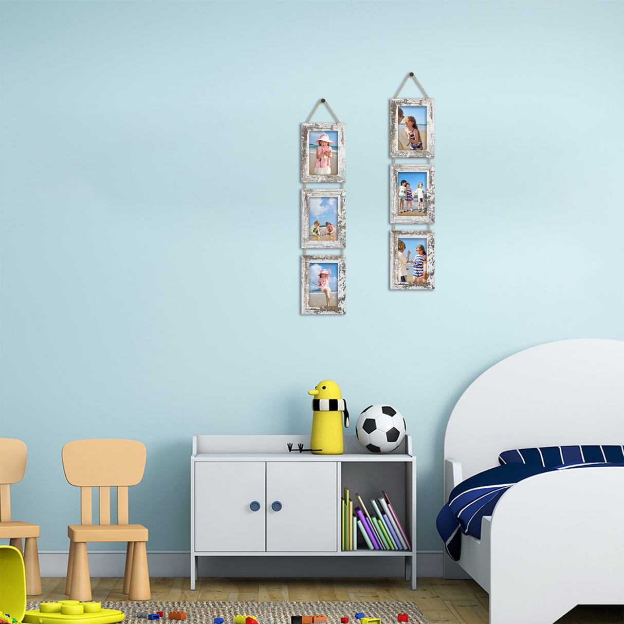 ccdcc 4x6 Collage Picture Frames Set of 2, Rustic Wooden Real Glass Vertical Hanging 3 Opening 4 by 6 Photo Frame, Distressed White ccdcc