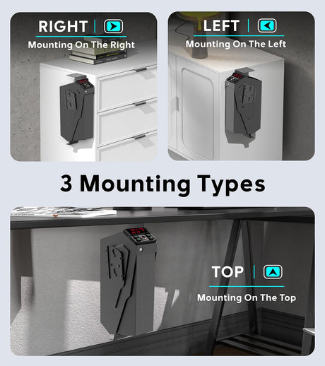 QINGENO Quick-Access Mounted Nightstand Handgun Gun Safe, Drop Down Auto Open Lid Smart Pistol Safe with Biometric Lock/Keypad Lock/Key Lock (QG8002F Biometric) QINGENO