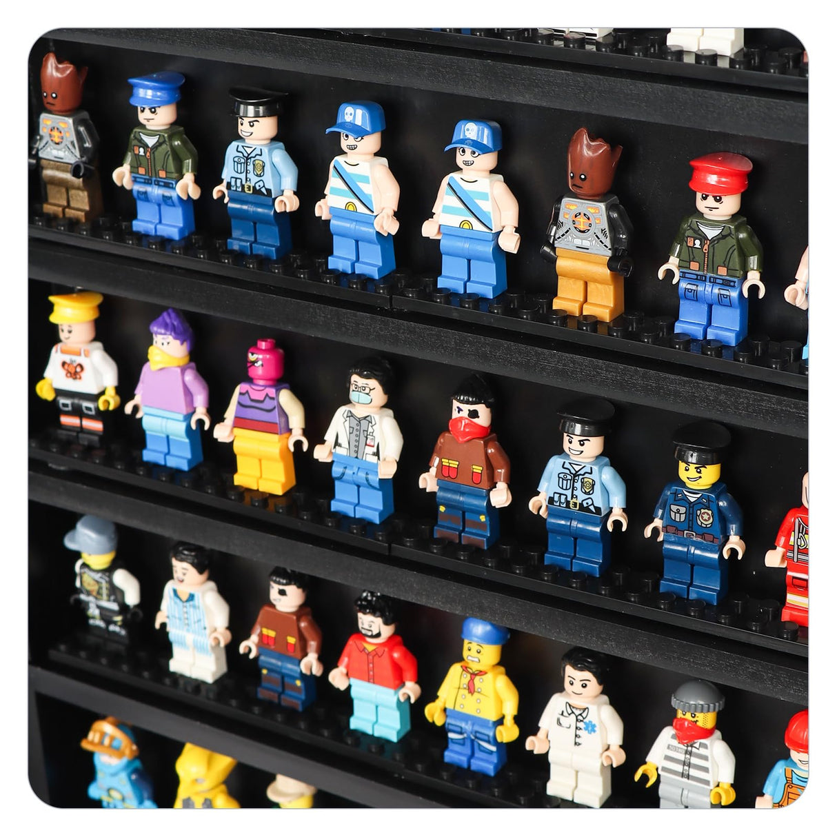 DuvinDD Minifigure Display Case Wall Mount Lego Minifigure Display Case Floating Lego Shelves Wooden Display Cabinet with UV Protect Door, Lockable Dustproof Showcase Thimble Display Case DuvinDD