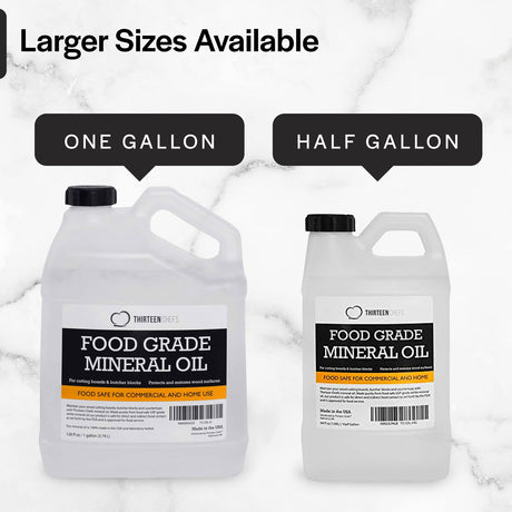 Thirteen Chefs Mineral Oil - 8 oz Food Grade Conditioner for Wood Cutting Board, Countertop & Butcher Block, Lubricant for Knife or Meat Grinder - Safe USP Finish on Marble, Soapstone Thirteen Chefs