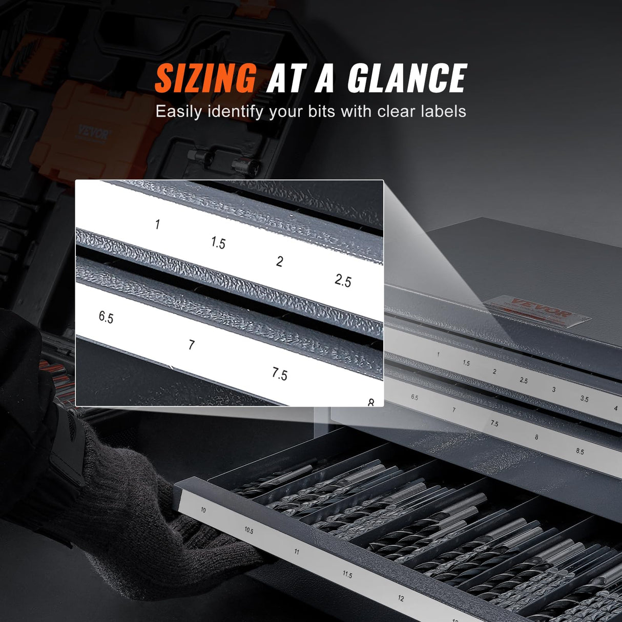 VEVOR Drill Bit Organizer - Three-Drawer Steel Cabinet for 1mm to 13mm, Labels, Stackable VEVOR