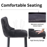 i-POOK Counter Height Bar Stools Set of 2, Velvet Upholstered Barstools with Solid Wood Legs, Button Tufted and Nailheads Trim, Wing-Back Bar Chairs for Kitchen Island Dining Room Pub, Black i-POOK