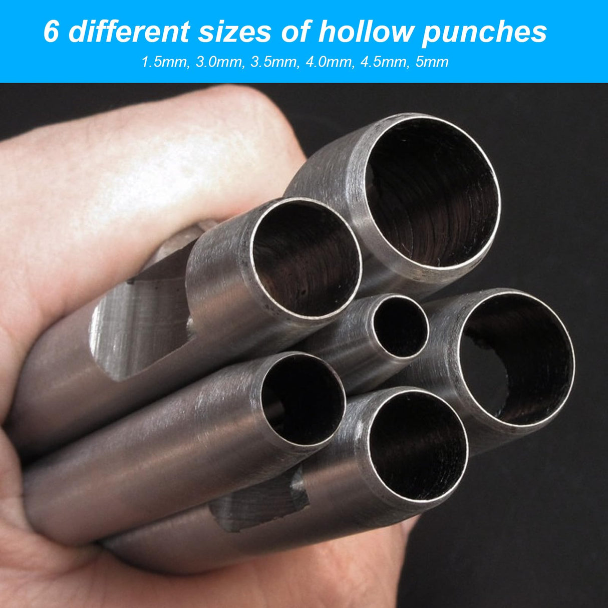 9 Pcs Leather Hole Punch Tool, Hollow Punch Set for Leather Stitching Punch Tool, Leather Belt Hole Punch Tool for Leather Watch Bands Gasket Belt Canvas Paper Rubber, with 1 x PVC Board HexinYigjly