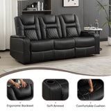 EBELLO Home Theater Seats, Faux Leather Movie 3 Seat Recliner Sofa with Hidden Arm Storage, Power Gaming Reclining Sofa with USB Charge and Cup Holders EBELLO