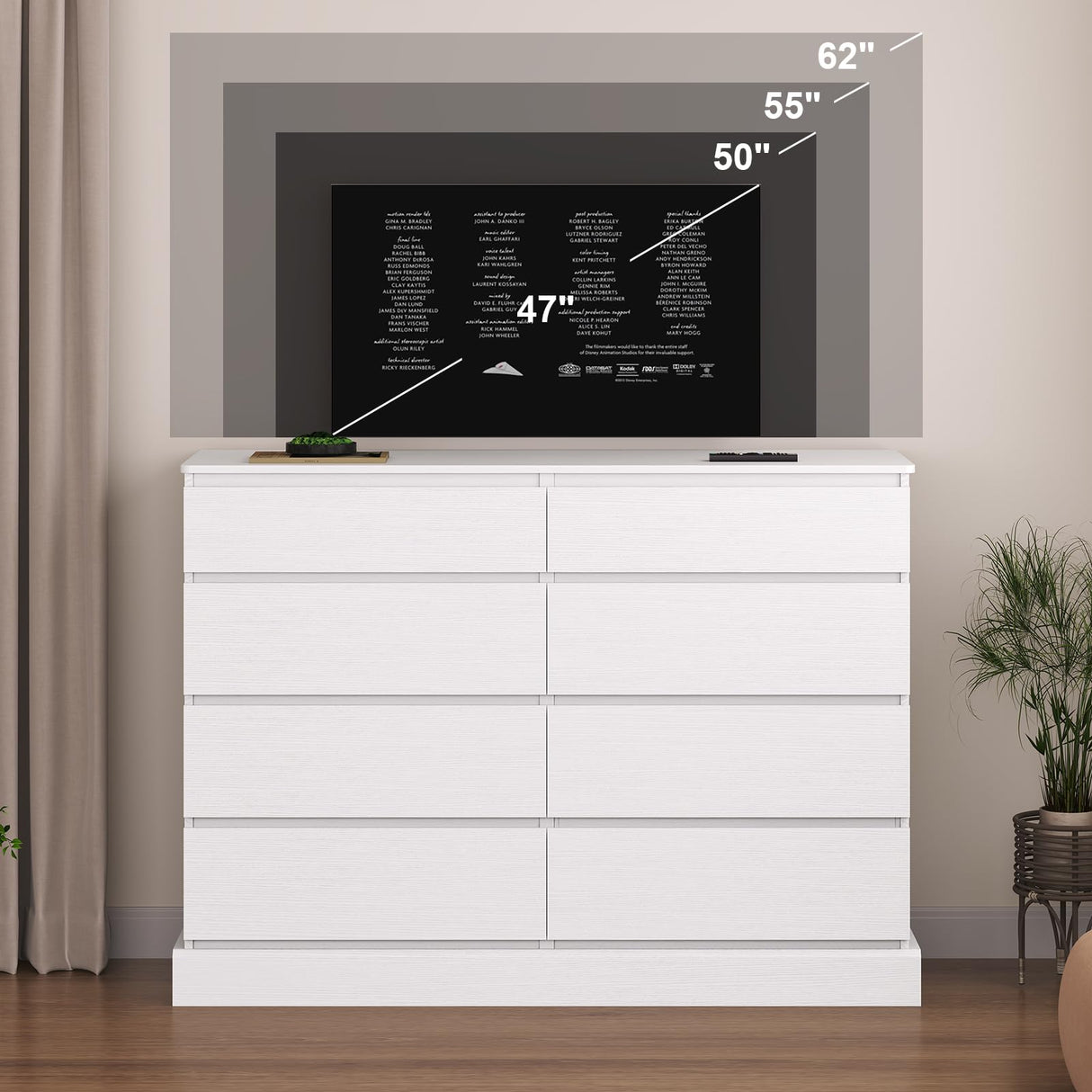 Hasuit White Dresser for Bedroom, Long Dresser with 8 Drawers, 51.5''W Wooden Dressers Chest of 8 Drawers, Large Capacity Clothing Storage Cabinet, Wide Dressers for Bedroom Living Room Entryway Hasuit