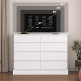 Hasuit White Dresser for Bedroom, Long Dresser with 8 Drawers, 51.5''W Wooden Dressers Chest of 8 Drawers, Large Capacity Clothing Storage Cabinet, Wide Dressers for Bedroom Living Room Entryway Hasuit