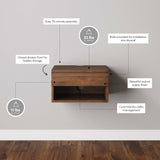 Nathan James Jackson Wall Mounted Floating Bedroom Nightstand with Storage Drawer and Modern Open Shelf Cubby, Dark Brown Walnut Nathan James