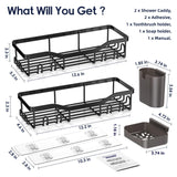 NESOMI Shower Caddy Adhesive Shower Organizer Rustproof Stainless Steel Bathroom Shelves, Large Capacity No-Drill Rack Storage Accessories with Soap Dish Toothbrush Holder & 16 Hooks Home Decor Black NESOMI