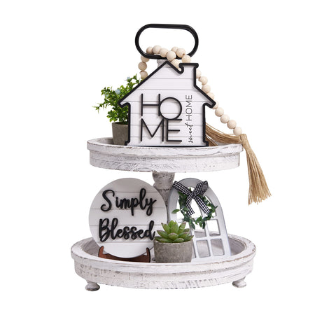 Houmury Set of 8 Farmhouse Tiered Tray Decor with 1 Artificial Succulent Plant & 1 Artificial Plant for Rustic Home Sweet Home Kitchen Decor Tier Tray Decor Set Houmury