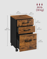 VASAGLE File Cabinet, 3 Drawers Filing Cabinet for Home Office, with Wheels, for A4, Letter Sized Documents, Hanging File Folders, Rustic Brown and Ink Black UOFC065B01 VASAGLE