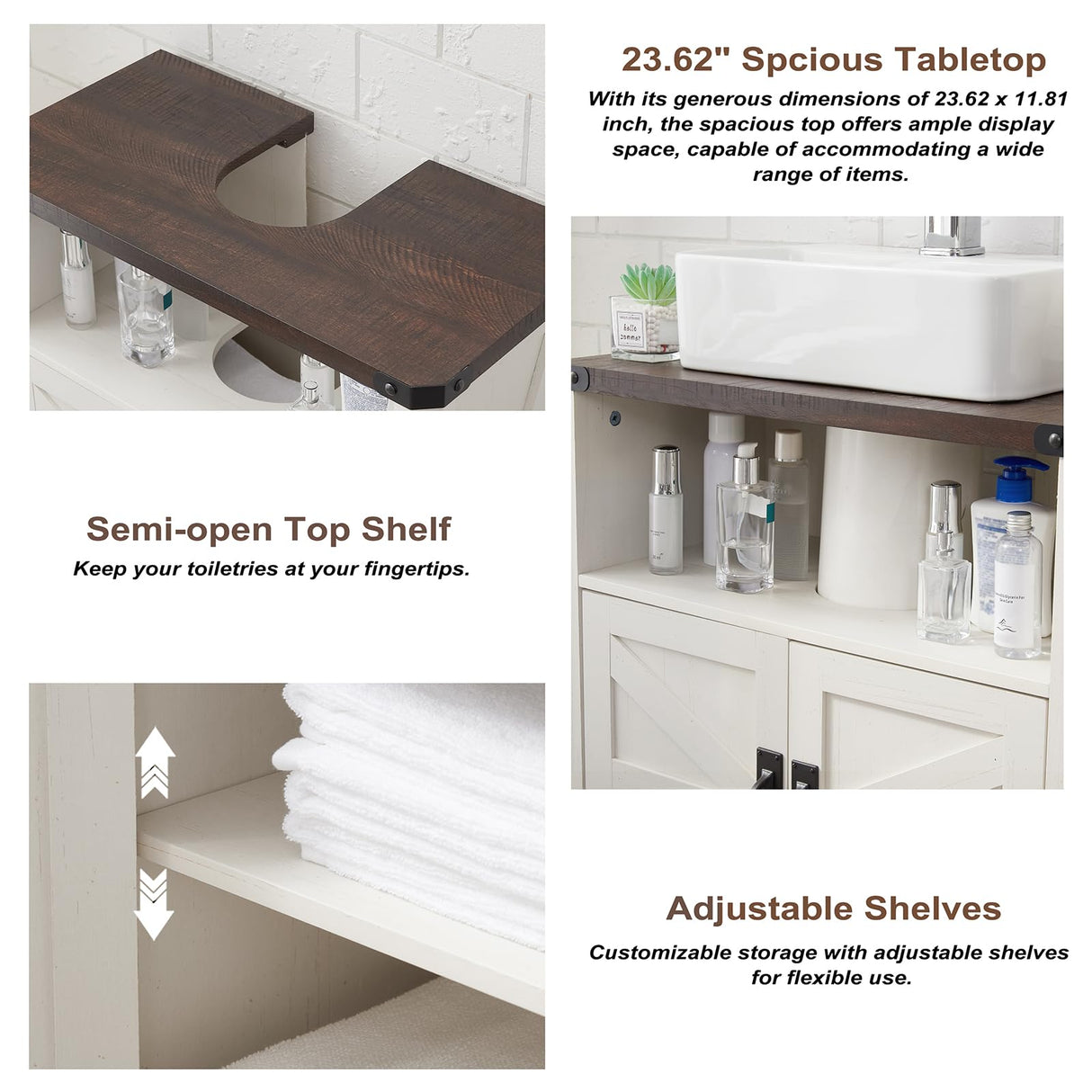 Minifeel Bathroom Floor Cabinet, Farmhouse Bathroom Storage Cabinet, Adjustable Shelf, Barn Doors, Cabinet for Bathroom, Kitchen, Living Room (Antique White) Minifeel