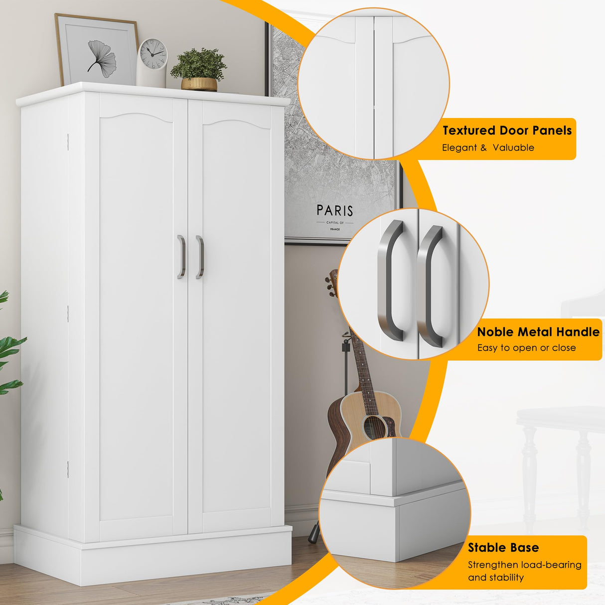 kepptory 47” Pantry Cabinet, Kitchen Pantry Storage Cabinet with Doors and Adjustable Shelves, Brown Freestanding Buffet Cupboards Sideboard for Living Room and Dinning Room (White) kepptory