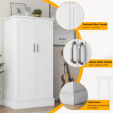 kepptory 47” Pantry Cabinet, Kitchen Pantry Storage Cabinet with Doors and Adjustable Shelves, Brown Freestanding Buffet Cupboards Sideboard for Living Room and Dinning Room (White) kepptory