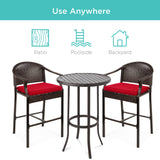 Best Choice Products 3-Piece Patio Bar Table Set, Outdoor Wicker Bar Height Bistro Furniture for Backyard, Poolside, Balcony w/Barstools, Cushions, Steel Frame – Brown/Red Best Choice Products