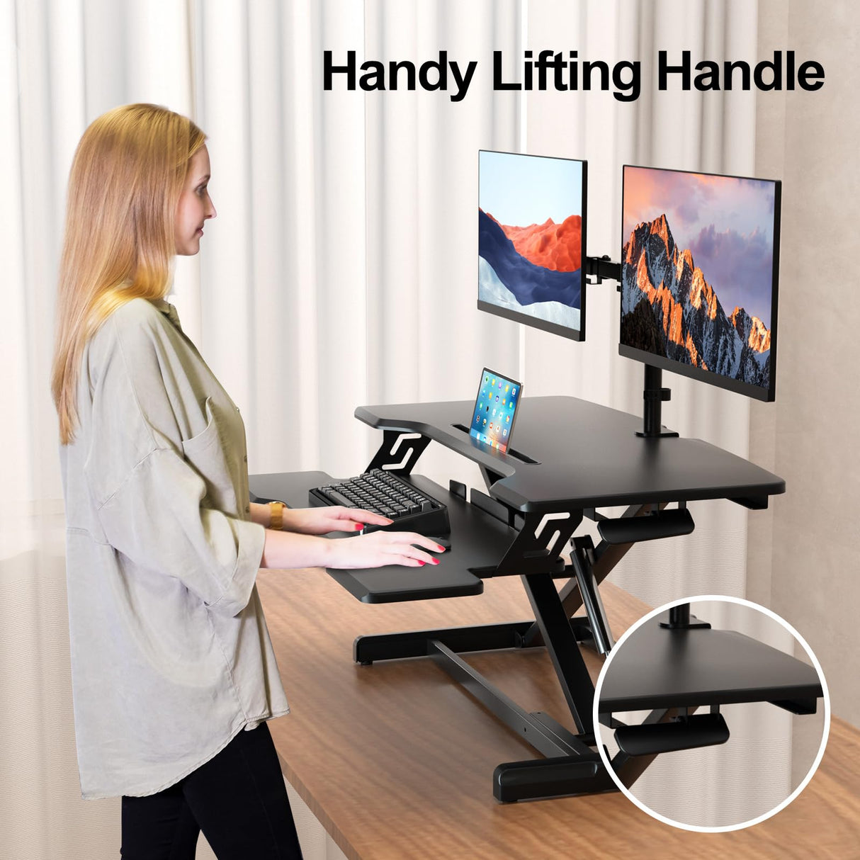 JYLH JOYSEEKER Standing Desk Converter 32 inch, Height Adjustable Sit Stand Desk Riser, Quick Sit to Stand Tabletop Dual Monitor Riser Workstation for Home Office with Keyboard Tray, Black JYLH JOYSEEKER