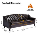 LEVNARY Mid-Century Modern Leather Couch, 80" Large Upholstered Sofa with High Back, Chesterfield Sofa Sleeper Settee with Solid Wood Legs, Tufted 3 Seater Wide Couches for Living Room Office (Brown) LEVNARY
