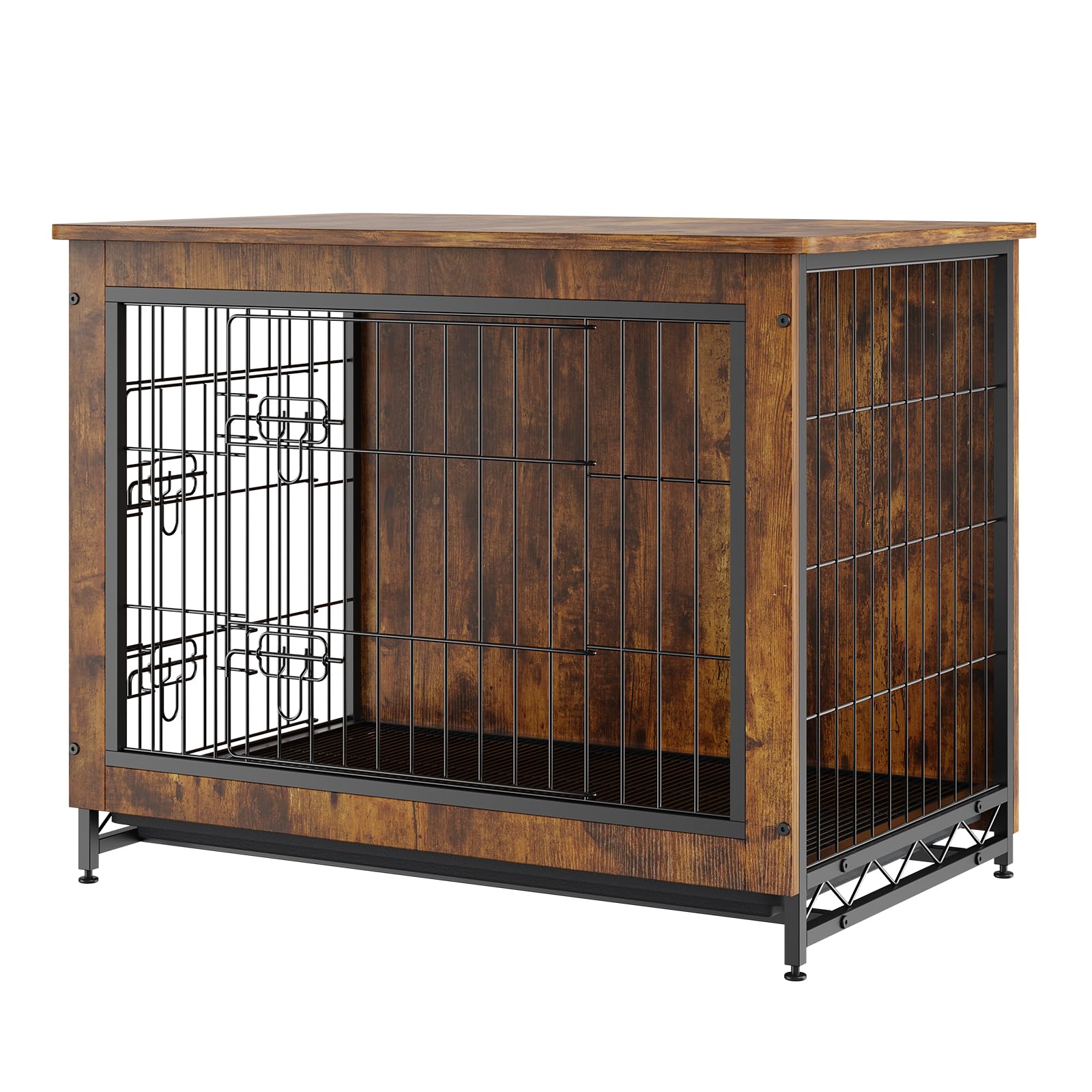 VEVOR Dog Crate Furniture, 32 inch Wooden Dog Crate with Double Doors, Heavy-Duty Dog Cage End Table with Multi-Purpose Removable Tray, Modern Dog Kennel Indoor for Dogs up to 45lb, Rustic Br - WoodArtSupply