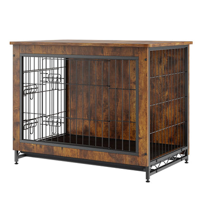 VEVOR Dog Crate Furniture, 32 inch Wooden Dog Crate with Double Doors, Heavy-Duty Dog Cage End Table with Multi-Purpose Removable Tray, Modern Dog Kennel Indoor for Dogs up to 45lb, Rustic Br - WoodArtSupply