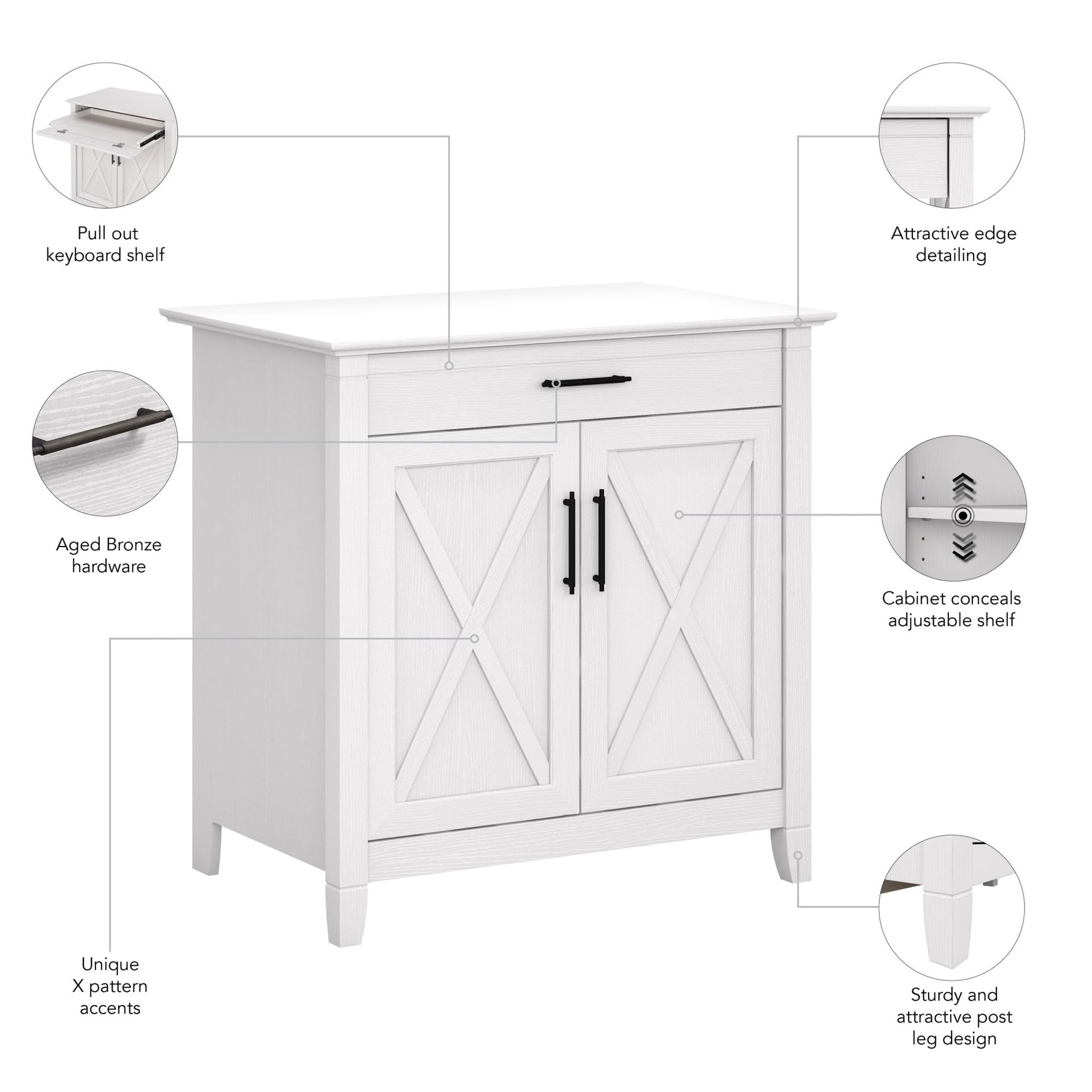 Bush Furniture Key West Secretary Desk | Accent Cabinet with Work Surface in Pure White Oak | 30W x 20D Hidden Writing Table and Storage for Small Spaces - WoodArtSupply