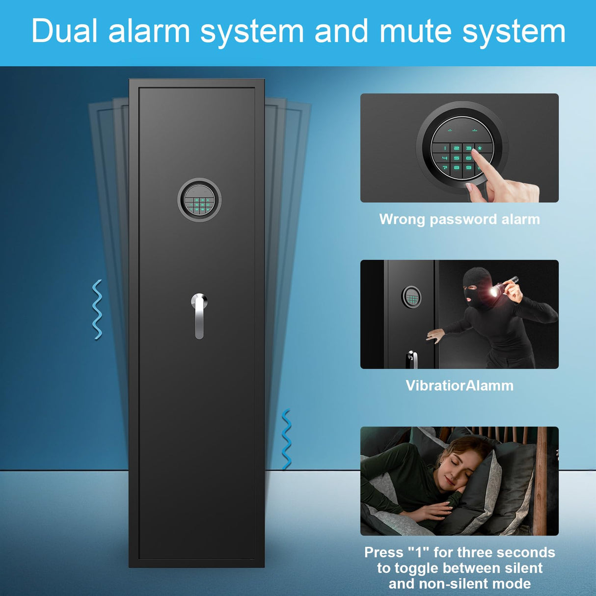 Marcree 5 Gun Safe for Rifles, Gun Cabinet with Drawer, Long Gun Safe with Dual Alarm System, Rifle Safes for Home, Shotgun Safe with LED Light, Rifle Safe with Mute Function Marcree