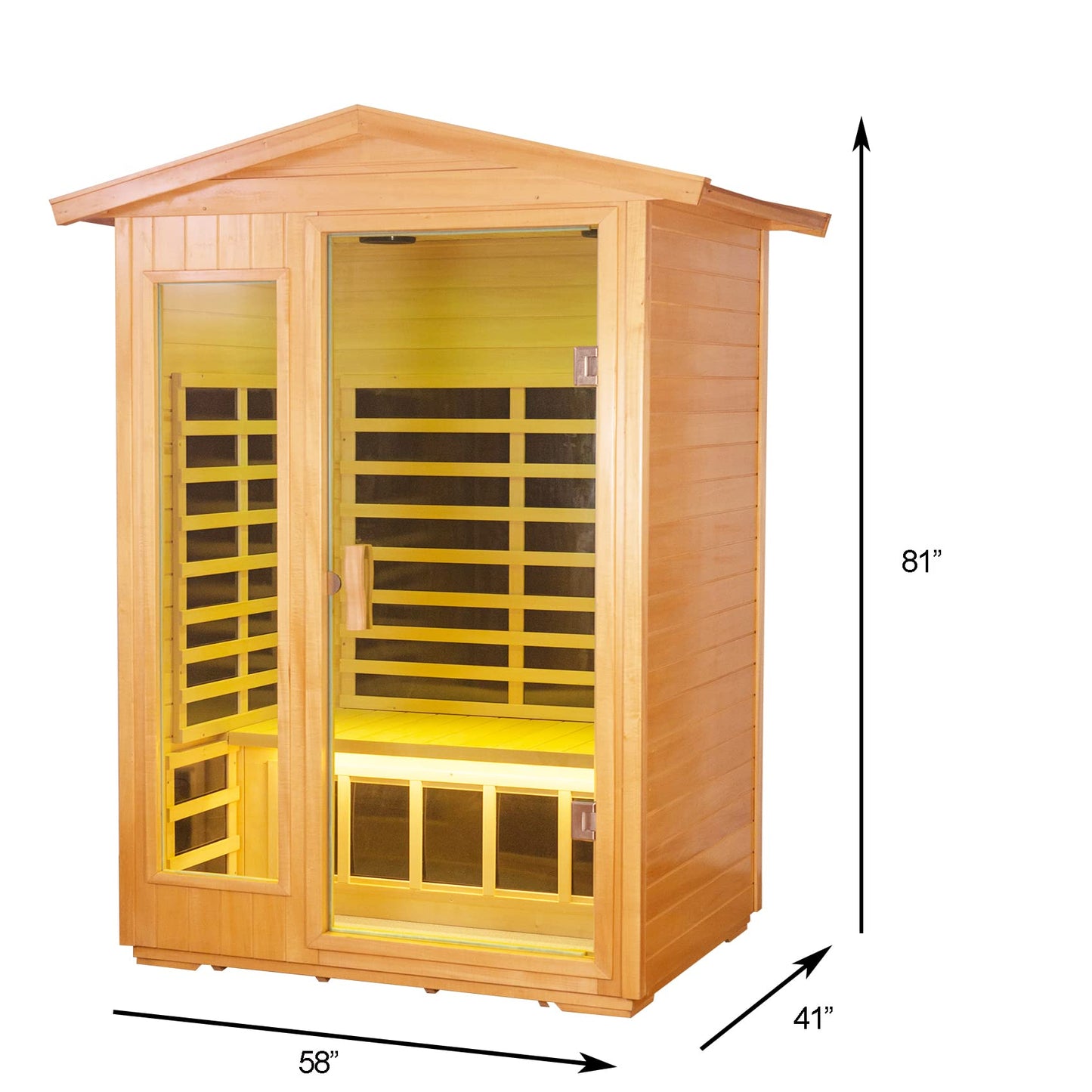 SALUSHEAT Outdoor Sauna 2 Person, Infrared Sauna for Home, Wooden Home Sauna, 8 Low EMF Heaters, 2 Chromotherapy Lights, 2 Bluetooth Speakers, 2 LED Reading Lights, 1750W