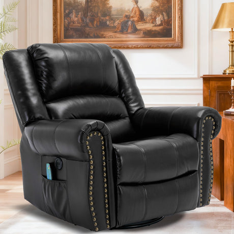EPICOZY Manual Massage Swivel Rocker Recliner with Heat and Vibration, 360° Swivel Glider Rocking Recliner Chair, Classic Living Room Lounge Recliners with Side Pockets & USB Ports, Black EPICOZY